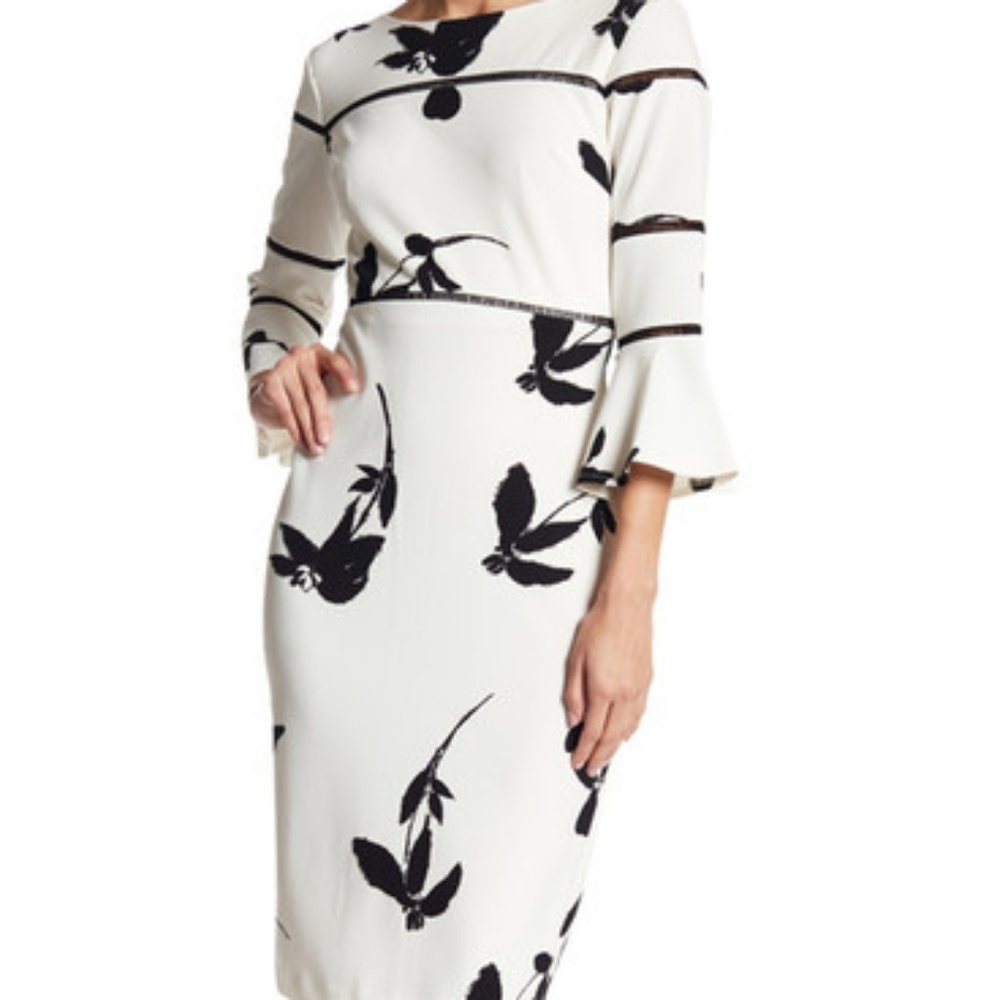 Black and White mid length flared sleeve dress
